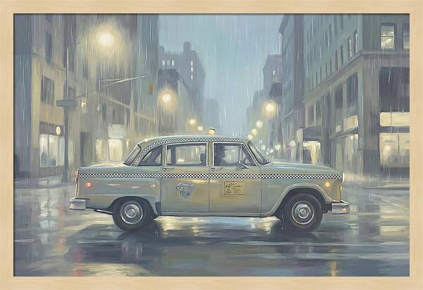 Vintage Taxi Cab On Rainy Night