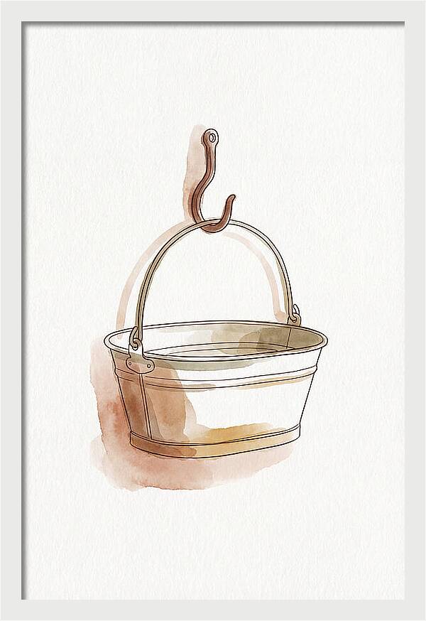 Vintage Tin Bath Hanging On Hook