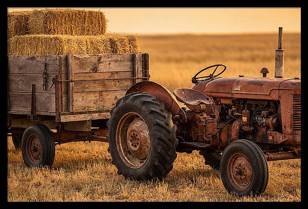 Vintage Tractor With Hay Wagon