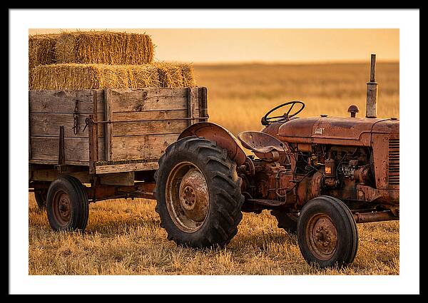 Vintage Tractor With Hay Wagon