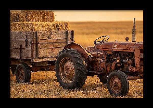 Vintage Tractor With Hay Wagon
