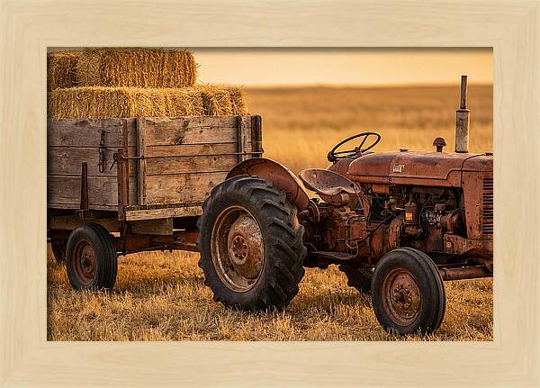 Vintage Tractor With Hay Wagon