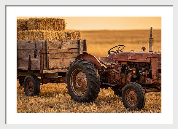 Vintage Tractor With Hay Wagon