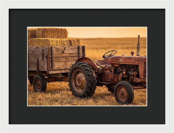 Vintage Tractor With Hay Wagon