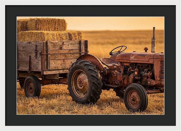 Vintage Tractor With Hay Wagon