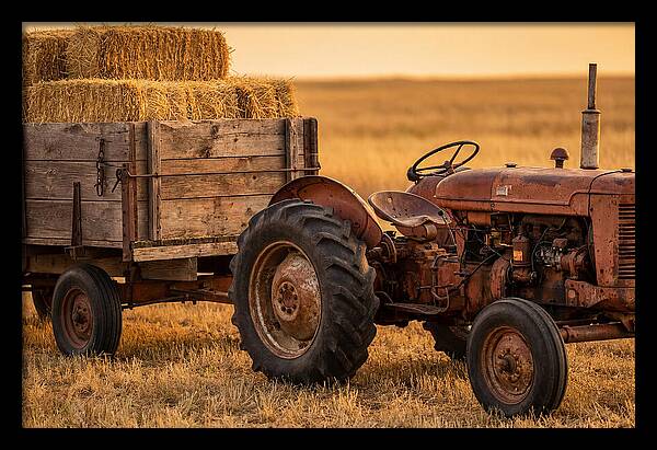 Vintage Tractor With Hay Wagon