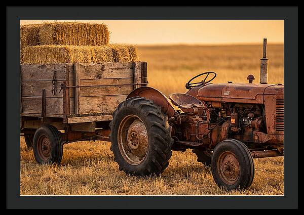 Vintage Tractor With Hay Wagon