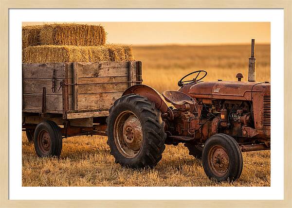 Vintage Tractor With Hay Wagon