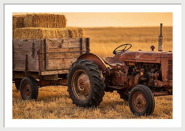 Vintage Tractor With Hay Wagon
