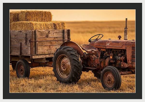 Vintage Tractor With Hay Wagon