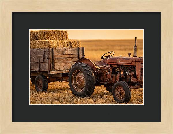 Vintage Tractor With Hay Wagon
