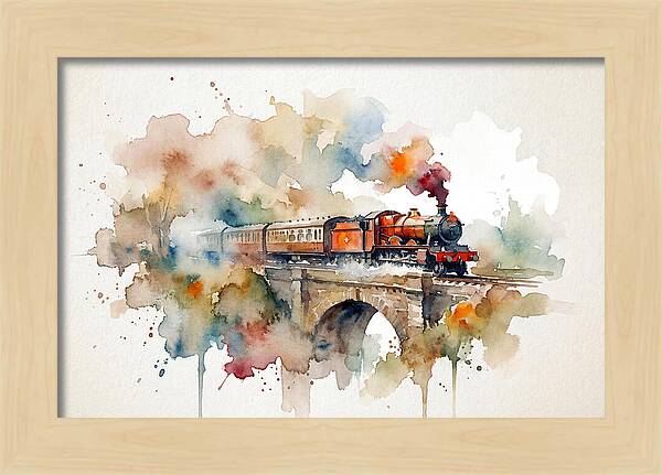 Vintage Train Crossing Bridge