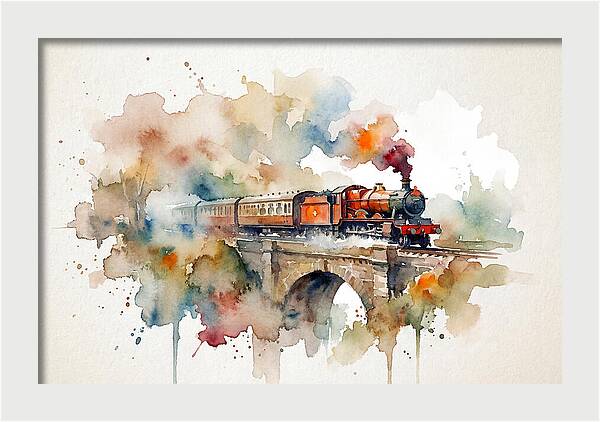 Vintage Train Crossing Bridge