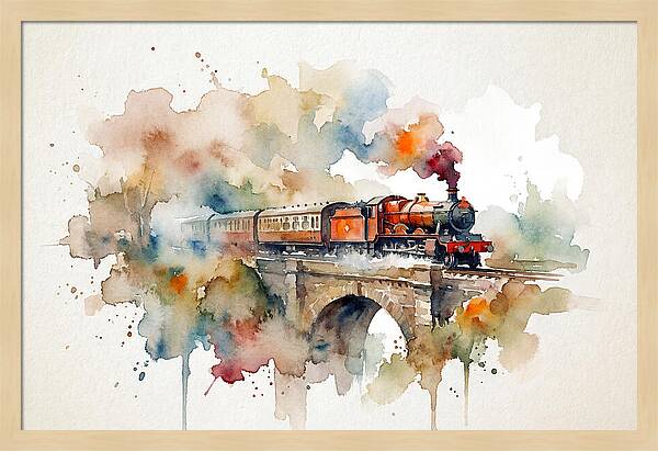 Vintage Train Crossing Bridge