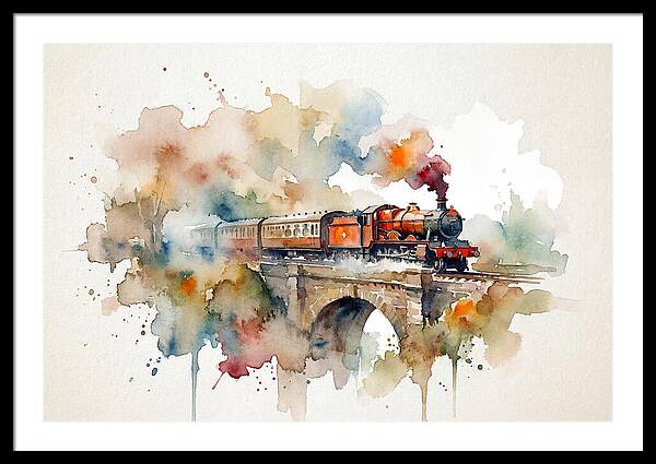 Vintage Train Crossing Bridge