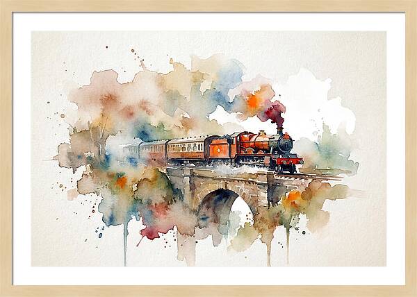 Vintage Train Crossing Bridge