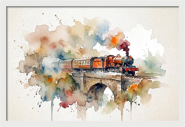 Vintage Train Crossing Bridge