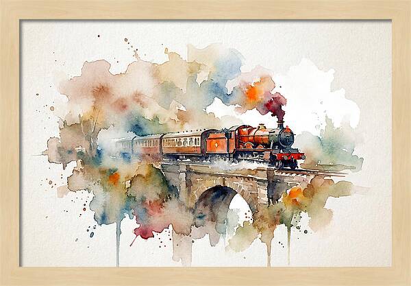 Vintage Train Crossing Bridge