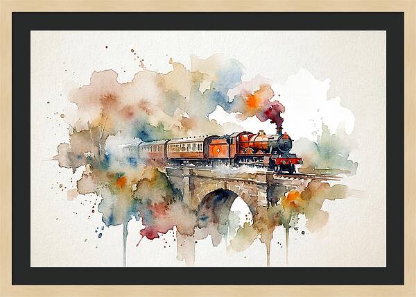 Vintage Train Crossing Bridge