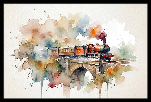 Vintage Train Crossing Bridge