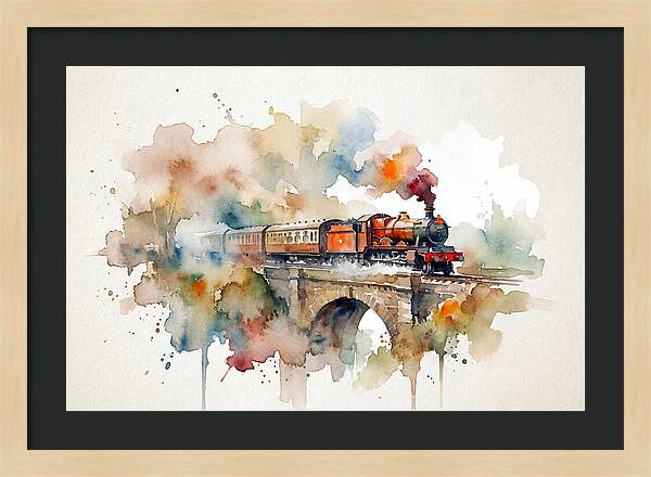 Vintage Train Crossing Bridge