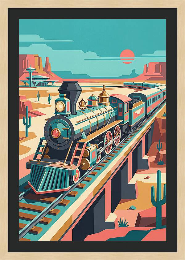 Vintage Train Journey Through Desert