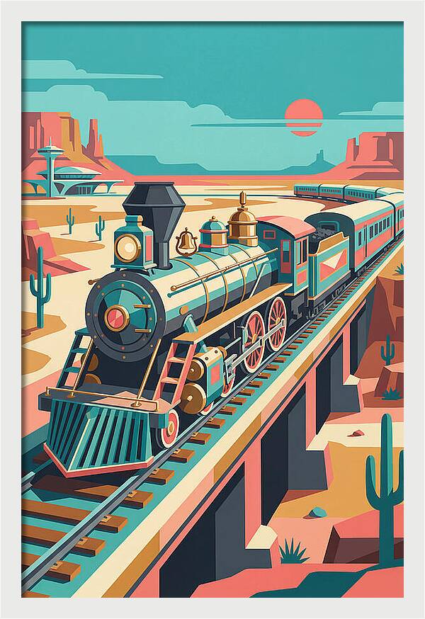Vintage Train Journey Through Desert