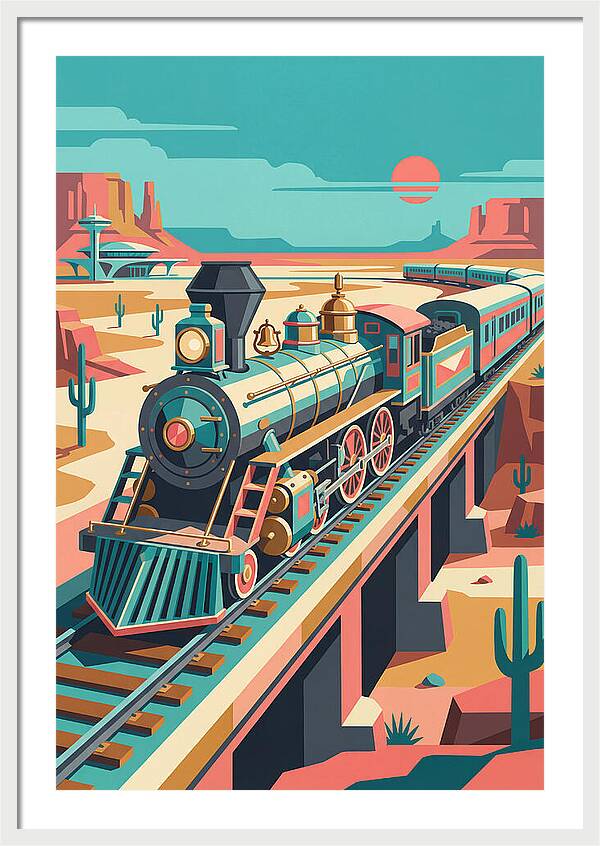 Vintage Train Journey Through Desert
