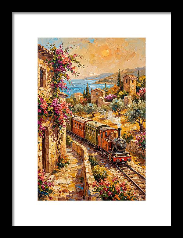 Vintage Train Journey Through Mediterranean Landscape