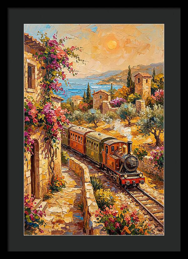 Vintage Train Journey Through Mediterranean Landscape