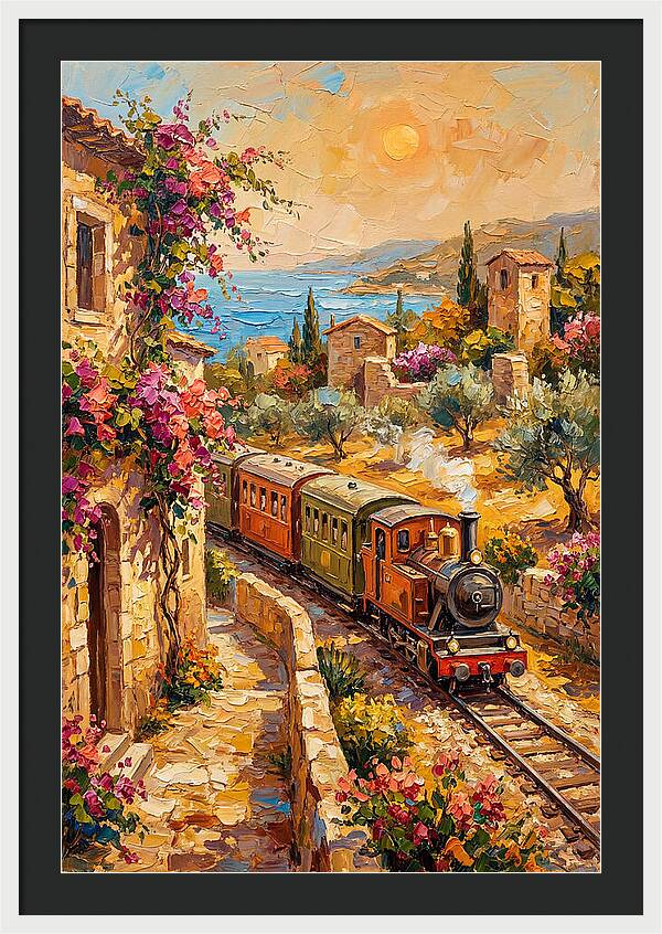 Vintage Train Journey Through Mediterranean Landscape