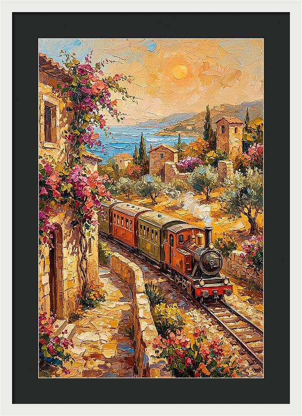 Vintage Train Journey Through Mediterranean Landscape