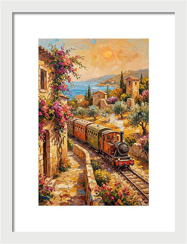Vintage Train Journey Through Mediterranean Landscape