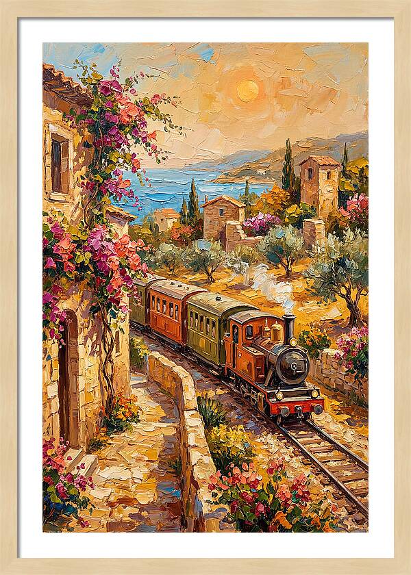 Vintage Train Journey Through Mediterranean Landscape