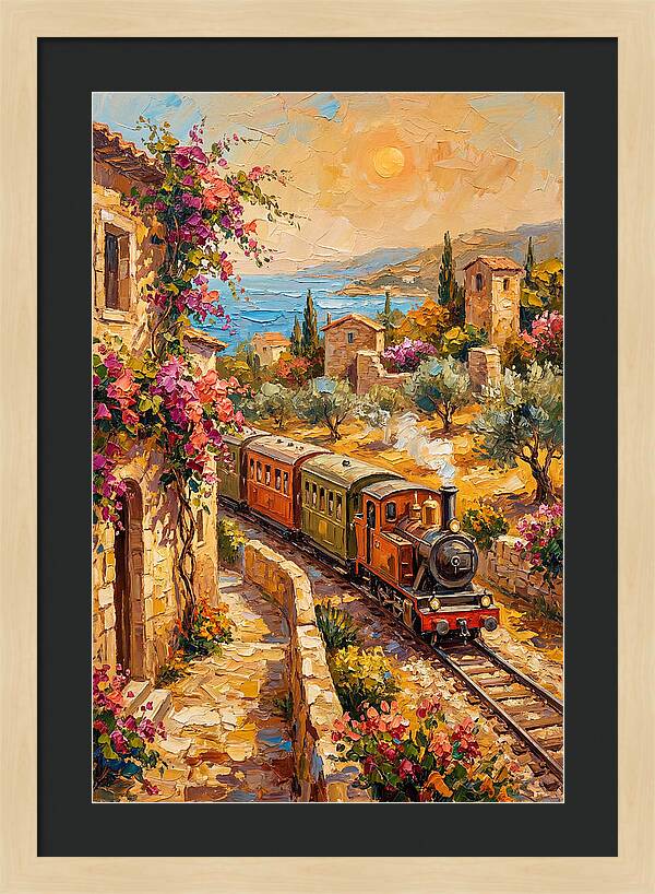 Vintage Train Journey Through Mediterranean Landscape