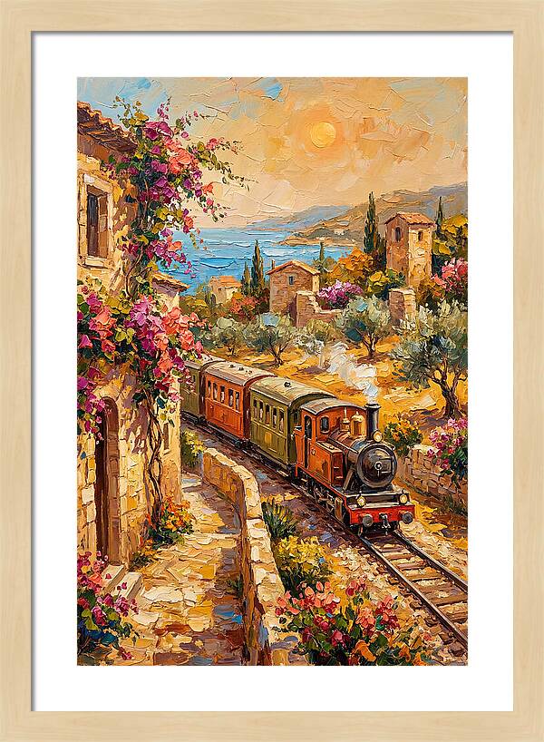 Vintage Train Journey Through Mediterranean Landscape