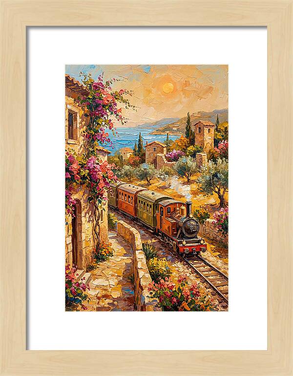 Vintage Train Journey Through Mediterranean Landscape