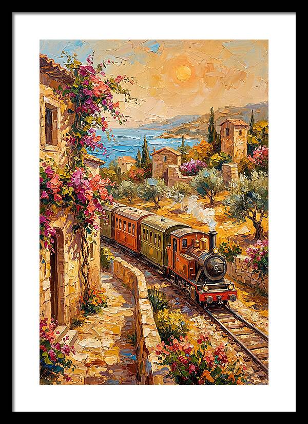Vintage Train Journey Through Mediterranean Landscape