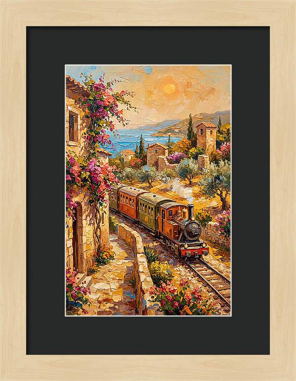 Vintage Train Journey Through Mediterranean Landscape