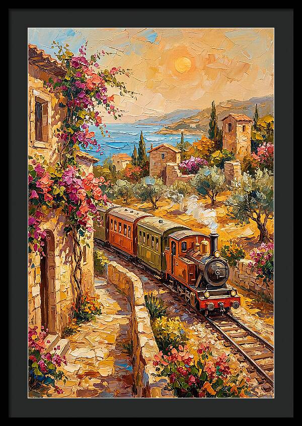 Vintage Train Journey Through Mediterranean Landscape