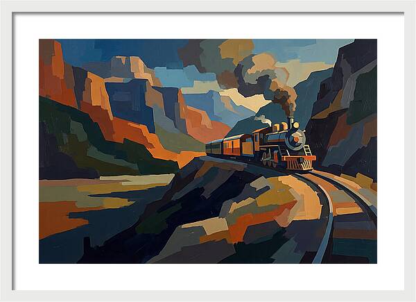 Vintage Train Winding Through Mountains
