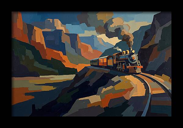 Vintage Train Winding Through Mountains