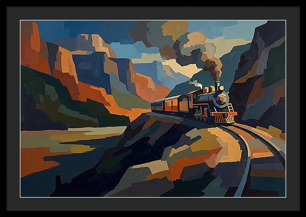 Vintage Train Winding Through Mountains