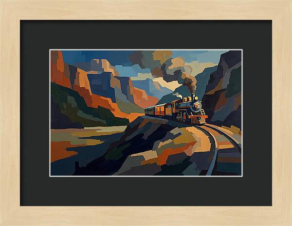 Vintage Train Winding Through Mountains