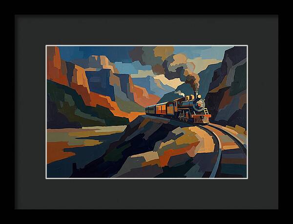 Vintage Train Winding Through Mountains