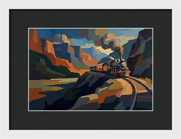 Vintage Train Winding Through Mountains