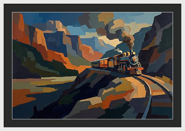 Vintage Train Winding Through Mountains