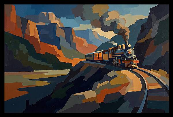 Vintage Train Winding Through Mountains