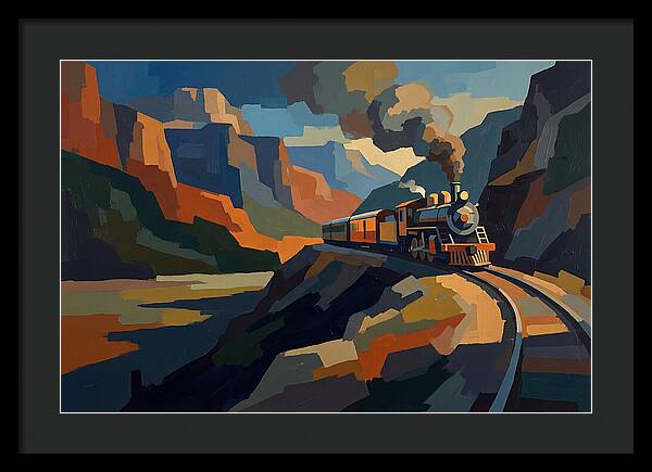 Vintage Train Winding Through Mountains