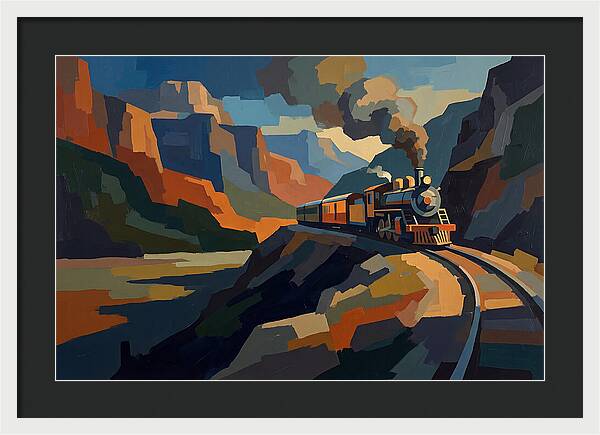 Vintage Train Winding Through Mountains